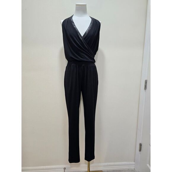 White House Black Market Pants - White House Black Market Sleeveless Black Jumpsuit Stretchy V Neck Glam Size 2